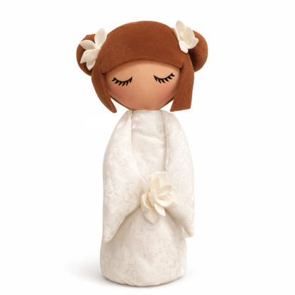 KUMIS Japanese Doll white dress CHESTNUT